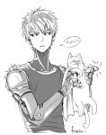  1boy cat english genos monochrome onepunch_man saitama_(onepunch_man) saitama_(onepunch_man)_(cosplay) 