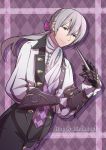  1boy acokmcy dagger fire_emblem fire_emblem_if gloves grey_hair joker_(fire_emblem_if) long_hair low_ponytail solo violet_eyes weapon 