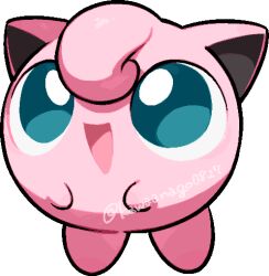  aqua_eyes bright_pupils chibi chibi_only commentary_request full_body jigglypuff kawaanago lowres open_mouth pokemon pokemon_(creature) pokemon_focus smile solo transparent_background twitter_username white_pupils 