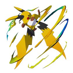  brown_eyes fang highres mega_evolution_symbol mega_pokemon mega_raichu_x multiple_tails no_humans open_mouth pokemon pokemon_(creature) pokemon_focus pokemon_legends:_z-a psaber97 raichu simple_background solo tail very_long_tail white_background yellow_fur 