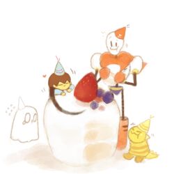  0_0 1:1 1boy 2017 2d 3others ambiguous_gender ankle_boots anthro armor blue_shirt blue_shorts boots brown_boots brown_hair cake cape child delomia digital_media double_horizontal_stripe eating flying_sweatdrops food frisk_(undertale) ghost gloves hat horizontal-striped_clothes human humanoid lizard lizard_tail male monster monster_boy monster_kid_(undertale) multiple_others napstablook oversized_food papyrus_(undertale) party_hat pink_stripes red_boots red_cape red_gloves reptile reptile_tail scalie shirt short_hair shorts simple_background skeleton striped_clothes striped_shirt teeth two-tone_shirt undead undertale utdr_(toby_fox) white_armor white_background yellow_skin yellow_stripes 