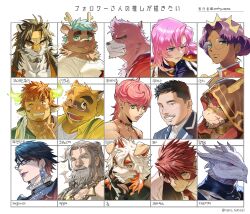  4girls 6+boys absurdres animal_ears antlers arknights artist_name bakemono_no_ko baldur&#039;s_gate baldur&#039;s_gate_3 bayonetta bayonetta_(series) bear_boy bear_ears beard beard_stubble black_hair blush character_name character_request closed_mouth colored_tips commentary copyright_request cow_ears cow_horns cross_scar dark-skinned_female dark_skin dragon_boy dragonborn_(d&amp;d) dungeons_&amp;_dragons ear_piercing facial_hair fangs fangs_out fiery_horns finger_heart followers_favorite_challenge glasses goatee grey_hair headband highres himemiya_anthy hood hood_down hood_up horns huai_tianpei_(arknights) hung_(arknights) jojo_no_kimyou_na_bouken kekkai_sensen klaus_von_reinhertz komainu_boy komainu_ears kounosuke_kuri kumatetsu looking_at_viewer looking_to_the_side morenatsu multicolored_hair multiple_boys multiple_drawing_challenge multiple_girls one_eye_closed open_mouth otter_(produce_pandas) pectorals piercing pink_hair produce_pandas profile purple_hair raccoon_boy raccoon_ears real_life round_eyewear scar scar_on_chest shoujo_kakumei_utena single_horn smile stubble sweat tarjumdad_(threefold_recital) tenjou_utena the_dark_urge_(baldur&#039;s_gate) threefold_recital tiger_boy tiger_ears tiger_stripes tokyo_afterschool_summoners towel towel_around_neck trish_una upper_body vento_aureo wakan_tanka wasp_(anthyutena) whiskers white_background yellow_headband 