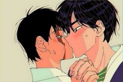 2boys buraiden_gai interlocked_fingers kiss kudou_gai multiple_boys non-web_source tagme tobaku_haouden_zero ukai_zero yaoi