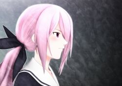  1girl blush buttons chaos;child closed_mouth cropped_jacket double-breasted dress_vest from_side hair_ribbon highres long_hair long_sleeves minamisawa_senri miniskirt pink_eyes pink_hair ribbon sailor_collar school_uniform science_adventure skirt solo taba_neruko upper_body white_sailor_collar 