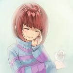  androgynous brown_hair closed_eyes frisk_(undertale) heart saturnspace smile striped striped_sweater sweater tagme undertale upper_body 