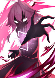  1girl absurdres blank_eyes blue_archive commentary_request crying crying_with_eyes_open glowing hair_between_eyes halo highres hoshino_(blue_archive) hoshino_terror_(blue_archive) long_sleeves looking_at_viewer maruaki pink_hair shirt skirt solo tears twitter_username white_background 