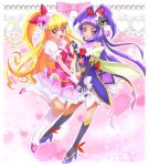  2girls artist_request asahina_mirai blonde_hair blush cure_magical cure_miracle dress duo gloves happy izayoi_liko long_hair magical_girl mahou_girls_precure! mahou_shoujo pink_eyes purple_eyes side_ponytail source_request violet_hair 
