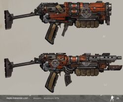  alexandre_chaudret folding_stock grey_background gun highres magazine_(weapon) original rifle weapon weapon_focus 