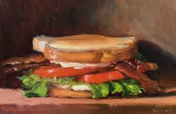  bacon bread english_commentary food food_focus highres lettuce meat no_humans noah_verrier oil_painting_(medium) original painting_(medium) sandwich still_life tomato tomato_slice traditional_media 