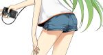  1girl blackberry_ltd couzone green_hair hatsune_miku highres long_hair lower_body nail_polish short_shorts shorts simple_background solo thighs v very_long_hair vocaloid white_background 