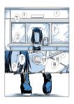  1girl back boots comic commentary_request doujinshi hair_ribbon kantai_collection kobamiso_(kobalt) long_hair monochrome phone remodel_(kantai_collection) ribbon rotary_phone solo tone_(kantai_collection) translation_request twintails window 