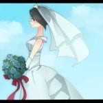  1girl black_hair bridal_veil dress flower fujiyoshi_harumi glasses gloves kawasaki_kuzumo letterboxed matsuki_miyu sayonara_zetsubou_sensei veil wedding_dress 