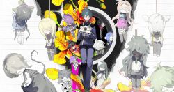  6+boys 6+girls ahoge akamatsu_kaede amami_rantaro angel_wings black_hair blonde_hair bow bowtie brown_hair buttons camera chabashira_tenko checkered_clothes checkered_scarf chibi closed_eyes collared_jacket commentary danganronpa_(series) danganronpa_v3:_killing_harmony dark-skinned_female dark_skin eyelashes facial_hair flipped_hair flower goatee goggles goggles_on_head gokuhara_gonta green_hair hair_between_eyes hair_ornament hair_scrunchie hanging harukawa_maki highres holding holding_camera hoshi_ryoma iruma_miu jacket k1-b0 long_hair long_sleeves low_twintails momota_kaito multiple_boys multiple_girls oma_kokichi open_clothes pants pink_sweater_vest pinstripe_jacket pinstripe_pants pinstripe_pattern pleated_skirt purple_hair saihara_shuichi sailor_collar scarf school_uniform scrunchie shinguji_korekiyo shirt short_hair skeleton skirt smile spiky_hair striped_clothes striped_jacket stuffing sweater_vest tojo_kirumi twintails very_long_hair wavy_hair white_bow white_bowtie white_hair white_shirt wings yellow_flower yonaga_angie yukii_masako yumeno_himiko 