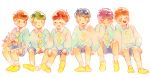  6+boys 720_72 :3 blush brothers child chin_rest choromatsu ichimatsu jyushimatsu karamatsu male_focus messy_hair multiple_boys osomatsu-kun osomatsu-san osomatsu_(osomatsu-kun) rabbit sextuplets shorts siblings simple_background sitting todomatsu white_background younger 