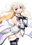  1girl :d alternate_costume armor bare_shoulders blonde_hair chain fate/apocrypha fate/grand_order fate_(series) fur_trim gauntlets headwear highres long_hair open_mouth ruler_(fate/apocrypha) smile solo thigh-highs vane violet_eyes zettai_ryouiki 