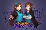  1boy 1girl blue_eyes brother_and_sister brown_hair cape crossed_arms dark_persona dipper_pines formal gravity_falls hairband halloween happy_halloween mabel_pines puffy_sleeves siblings soul4444 twins vest 