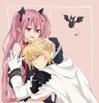  1boy 1girl bat fangs gothic_lolita highres holding_hands hyakuya_michaela krul_tepes lolita_fashion long_hair owari_no_seraph vampire very_long_hair 