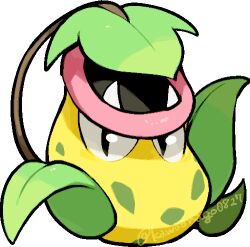  chibi kawaanago lowres no_humans pokemon pokemon_(creature) signature simple_background solo transparent_background victreebel watermark 