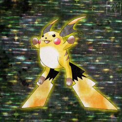  commentary english_commentary fang full_body highres mega_pokemon mega_raichu_x multiple_tails no_humans open_mouth orange_fur pokemon pokemon_(creature) pokemon_focus pokemon_legends:_z-a raichu rcortezdraws smile tail very_long_tail yellow_fur 