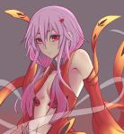 1girl bare_shoulders breasts center_opening cleavage detached_sleeves elbow_gloves gloves guilty_crown hair_ornament hairclip lasli long_hair looking_at_viewer navel pink_hair red_eyes solo twintails yuzuriha_inori 