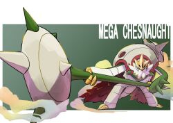 1other character_name chesnaught claws closed_mouth commentary_request dust foreshortening full_body highres holding holding_weapon ledmeltlezheri mega_chesnaught mega_pokemon pokemon pokemon_(creature) pokemon_focus pokemon_legends:_z-a solo spikes standing wallpaper weapon