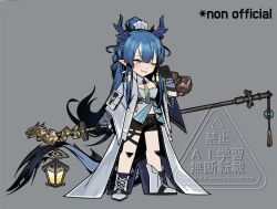  1girl arknights asdf_(rokiru08) blue_hair crossover dragon_girl dragon_horns dragon_tail gourd horns limbus_company ling_(arknights) long_hair project_moon tail 