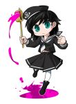  1girl alternate_color alternate_costume aqua_eyes black_hair black_serafuku byourou hat hishaku murasa_minamitsu sailor_hat school_uniform serafuku touhou white_legwear 