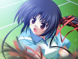  akiiro_renka black_hair bow brown_eyes game_cg long_hair nanjou_ibuki non-web_source open_mouth red_bow ribbon serious side_ponytail sportswear sweat tennis tennis_court tennis_uniform tsukimori_hiro 