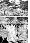  1girl absurdres ameyama_denshin comic doujinshi forest hakurei_reimu highres monochrome nature scan solo touhou tree 