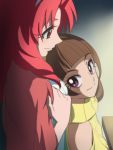  2girls akagi_towa amanogawa_kirara brown_hair go!_princess_precure hairband haruyama_kazunori looking_at_another multiple_girls precure red_eyes redhead short_hair smile sweater violet_eyes 