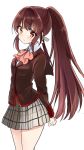  1girl brown_hair domaro_yui highres little_busters!! long_hair natsume_rin ponytail red_eyes school_uniform standing 