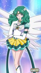  1girl adult_swim angel_wings bishoujo_senshi_sailor_moon bishoujo_senshi_sailor_moon_s bishoujo_senshi_sailor_moon_s:_the_movie bishoujo_senshi_sailor_moon_supers bishoujo_senshi_sailor_moon_supers:_the_movie e-chae eternal_sailor_neptune kaiou_michiru sailor_neptune sailor_senshi_uniform solo teal_eyes teal_hair toei_animation toonami 
