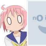  0_0 1girl mugen_ouka no_image nonohara_yuzuko o_o peeking_out pink_hair pixiv school_uniform short_hair solo vector_trace yuyushiki 