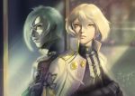  1boy artist_name blonde_hair blue_hair different_reflection ecat hair_over_one_eye higekiri_(touken_ranbu) hizamaru_(touken_ranbu) male_focus realistic reflection short_hair solo touken_ranbu yellow_eyes 