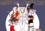  3girls 60_(klioo1) angel black_hair blonde_hair demon erina_pendleton halloween jojo_no_kimyou_na_bouken kuujou_jolyne lingerie multiple_girls suzi_quatro underwear witch 