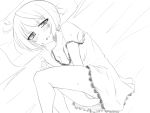  1girl bare_shoulders bed blanc blush greyscale looking_at_viewer monochrome neptune_(series) nightgown open_mouth sawaki_koma short_hair sketch solo 