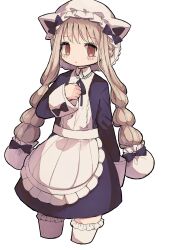  1girl animal_ears apron black_bow black_bowtie blonde_hair bow bowtie braid butter_run fake_animal_ears highres long_hair magical_girl mahou_shoujo_ikusei_keikaku mahou_shoujo_ikusei_keikaku_restart maid maid_headdress nokko-chan orange_eyes thigh-highs twin_braids white_apron white_thighhighs 