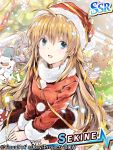  1girl angel_beats! blonde_hair blue_eyes hat long_hair reindeer santa_costume santa_hat sekine sitting snowman star takano_otohiko wariza 