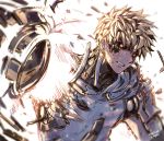  1boy artist_name black_sclera blonde_hair broken_arm cyborg damaged dated earrings empew genos injury jewelry male_focus mechanical_parts onepunch_man shirt short_hair solo torn_clothes torn_shirt upper_body yellow_eyes 