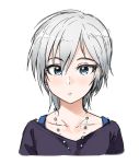  1girl anastasia_(idolmaster) blue_eyes earrings idolmaster idolmaster_cinderella_girls jewelry looking_at_viewer necklace parted_lips portrait short_hair silver_hair sketch solo tachibana_roku 