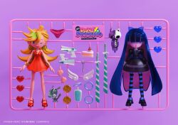  2girls 3d absurdres angel_wings aqua_eyes arms_at_sides artist_name asymmetrical_bangs back_bow backlace_(psg) bare_arms bare_shoulders black_dress black_shoes black_thighhighs blonde_hair blue_bow blue_halo blue_ribbon blue_thighhighs bow bow_panties bracelet bright_pupils cake cellphone character_name character_profile chuck_(psg) coin collar collared_shirt colored_inner_hair company_name copyright_name copyright_notice detached_wings disembodied_hand dress dress_straps earrings english_text eyelashes food fork full_body gold_bracelet gold_necklace goth_fashion gothic_lolita grey_halo gun hair_between_eyes hair_bow halo heart heaven_coin high_heels highres honekoneko_(psg) hoop_earrings horizontal-striped_thighhighs jenny_kaori jewelry juliet_sleeves katana lace-trimmed_dress lace_trim legs_apart loafers logo lolita_fashion long_bangs long_hair long_sleeves looking_at_viewer makeup middle_finger multicolored_hair multiple_girls nail_polish neck_ribbon necklace official_art one_eye_closed open_mouth panties panty_&amp;_stocking_with_garterbelt panty_(psg) parted_hair partially_shaded_face peter_pan_collar phone pink_hair puffy_sleeves pumps purple_background purple_collar purple_hair purple_nails purple_tail red_dress red_nails red_panties red_shoes ribbon second-party_source shirt shoe_strap shoes short_dress siblings simple_background sisters sleeveless sleeveless_dress spaghetti_strap sprue standing stitches stocking_(psg) strawberry_shortcake stripe_i_&amp;_ii_(psg) striped_clothes striped_shirt striped_thighhighs stuffed_animal stuffed_cat stuffed_toy sword teeth thigh-highs toy trigger_(company) two-tone_hair two-tone_thighhighs undershirt underwear unworn_panties very_long_hair waist_bow weapon white_shirt white_sleeve_cuffs white_wings wings zipper 