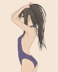  1girl akemi_homura back highres long_hair looking_back mahou_shoujo_madoka_magica oda_takayuki ribs solo swimsuit violet_eyes 