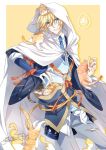  1boy animal_on_head aqua_eyes blonde_hair cat cat_on_head d_midiror hood male_focus necktie spoken_squiggle squiggle too_many too_many_cats touken_ranbu yamanbagiri_kunihiro 