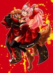  1girl animal_ears bare_shoulders bell bell_collar black_legwear breasts caster_(fate/extra) cleavage collar fate/grand_order fate_(series) fox_ears fox_tail full_body hair_ribbon japanese_clothes large_breasts long_hair looking_at_viewer open_mouth pink_hair ribbon solo tail tamamo_cat_(fate/grand_order) thigh-highs yellow_eyes 