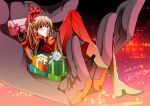  1girl 2015 amelie bangs blue_eyes bodysuit boots box dated eva_02 full_body gift gift_box gloves hair_ornament hands long_hair neon_genesis_evangelion orange_hair out_of_frame plugsuit signature solo souryuu_asuka_langley 