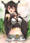  black_hair blush breasts go-it kantai_collection long_hair nagato_(kantai_collection) one_eye_closed open_mouth red_eyes solo squirrel 
