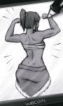  1girl avatar:_the_last_airbender back bare_shoulders dark_skin dimples_of_venus emphasis_lines from_behind hair_tubes iahfy korra loincloth long_hair ponytail pose pov sarashi shirtless solo stylus the_legend_of_korra toned 