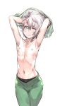  1boy blue_eyes blush highres konery_(reasonyou) male_focus navel nipples shirt_lift short_hair silver_hair solo sweat totsuka_saika yahari_ore_no_seishun_lovecome_wa_machigatteiru. 