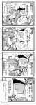  &gt;_&lt; 1boy 1girl 4koma admiral_(kantai_collection) ahoge closed_eyes comic commentary_request hair_scarf hairband hat heart heart_ahoge herada_mitsuru highres kantai_collection kongou_(kantai_collection) long_hair military military_uniform monochrome naval_uniform nontraditional_miko open_mouth peaked_cap smile translated uniform |_| 