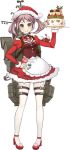  1girl :q cake crab cupcake drew_(drew213g) food hat kantai_collection looking_at_viewer official_art rabbit santa_costume santa_hat sazanami_(kantai_collection) simple_background solo thigh-highs tongue tongue_out white_background 